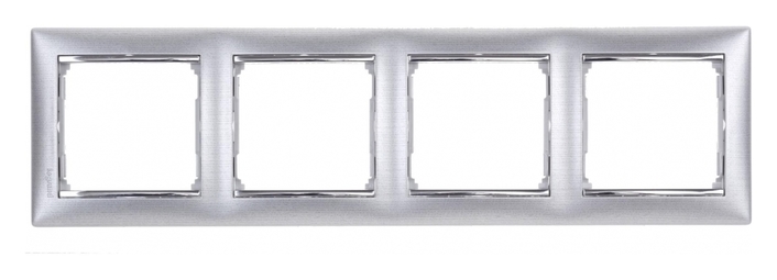 Рамка 4 поста VALENA алюминий матовый / серебряный штрих